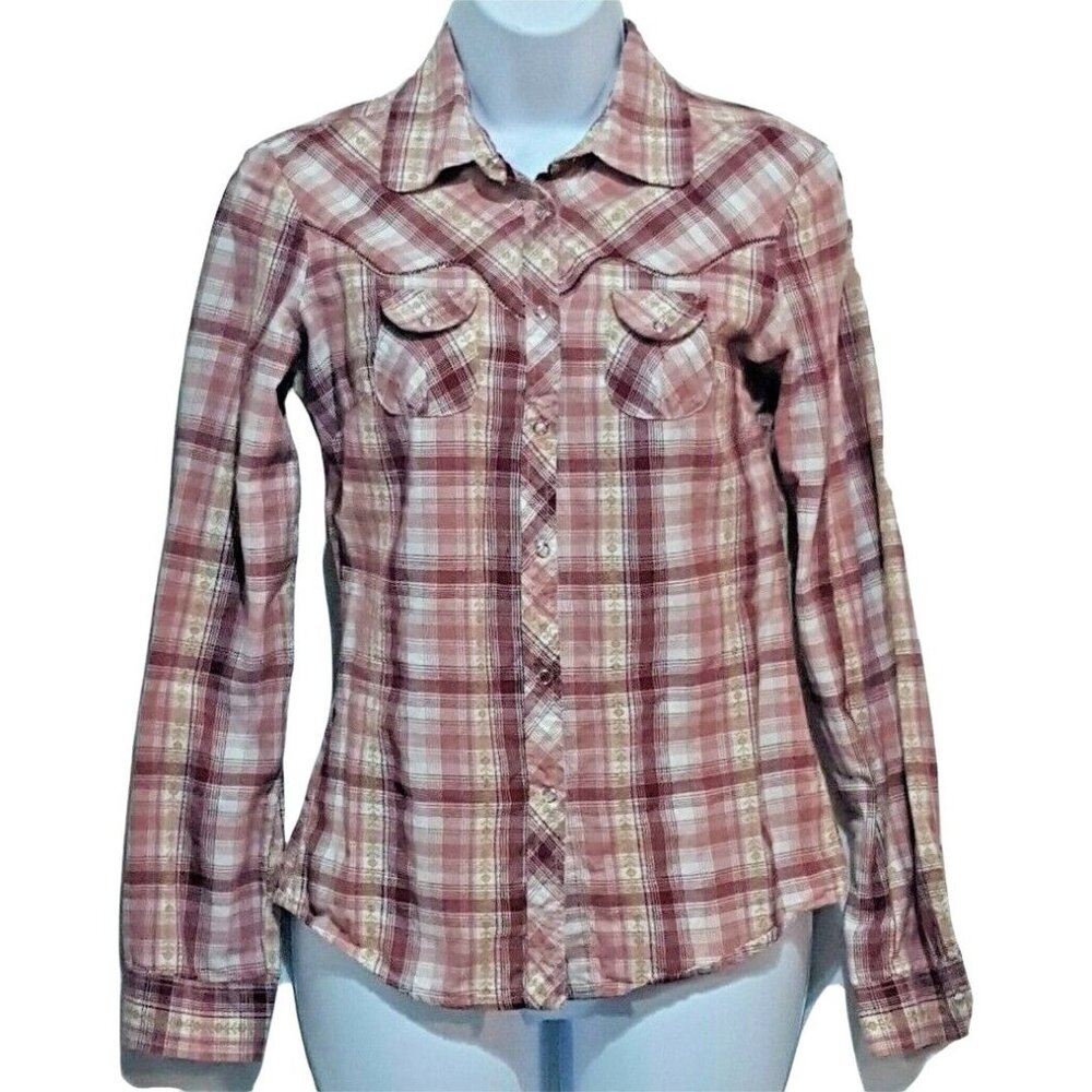 Arizona Jean Co. Top Western Shirt Size S Red Snap Up Long Sleeve Cotton